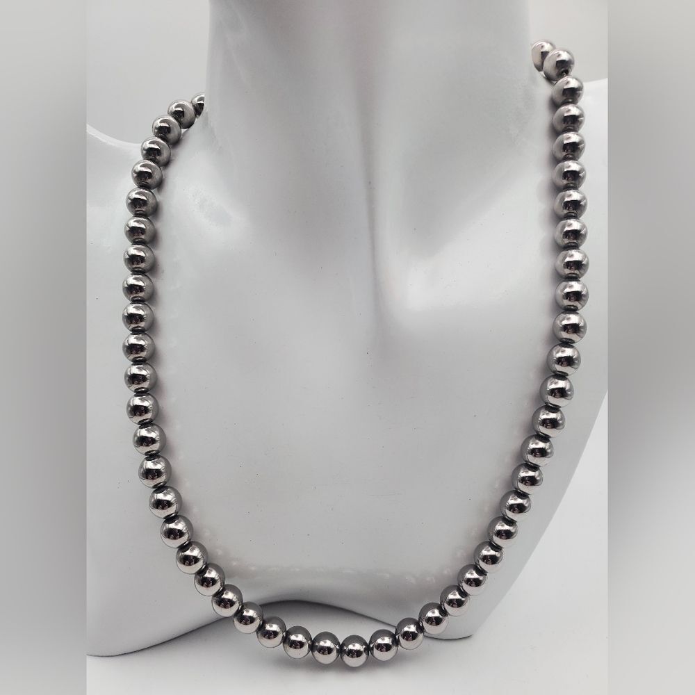 Silver tone bullet beaded necklace N0212‎